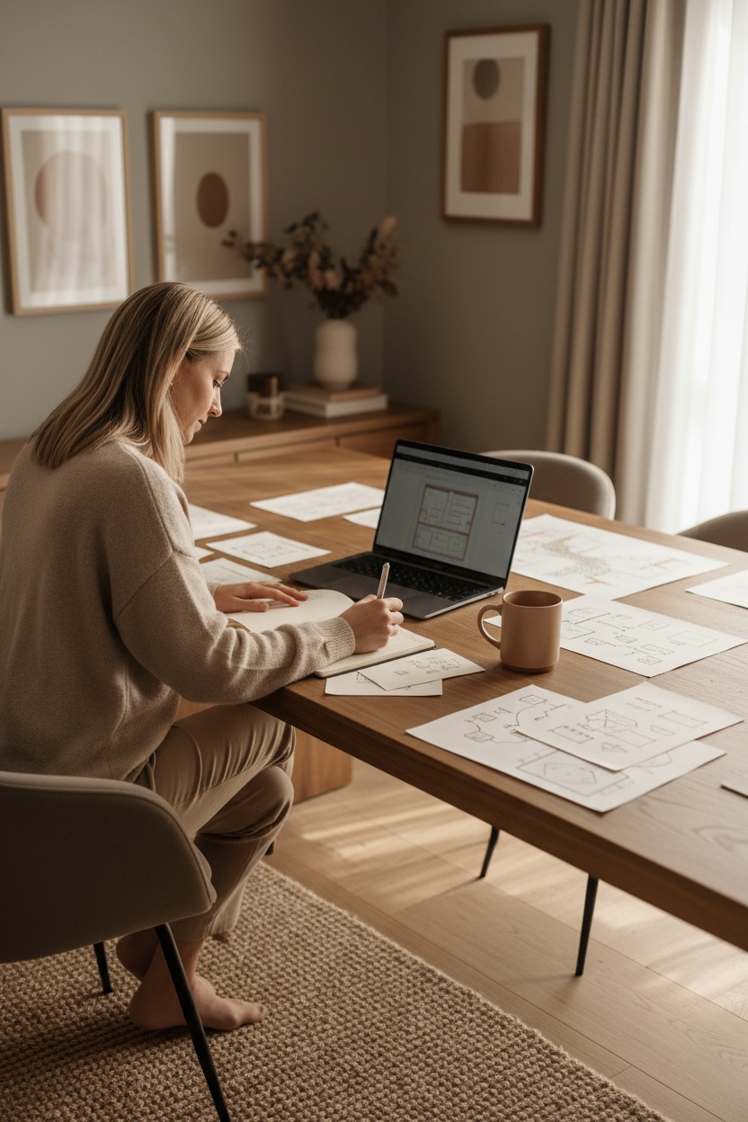 Entreprenör som arbetar med digital strategi vid skrivbord